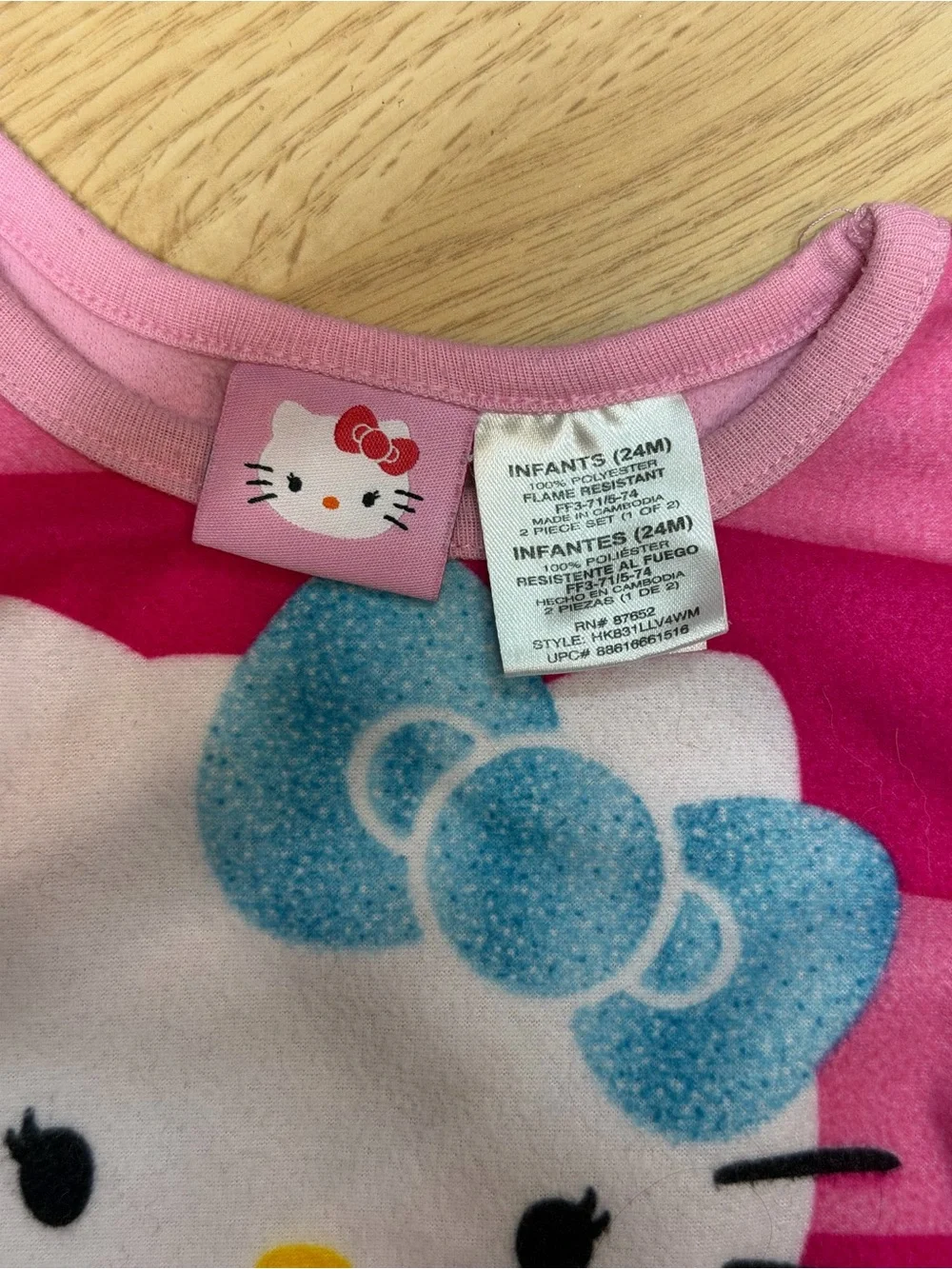 Hello Kitty Girls 24M Pink Striped Fleece Pajama Set Bow Sanrio 2 Piece